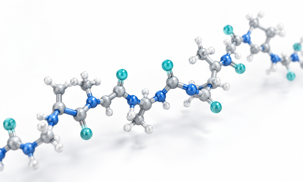 Minimal peptide chain image on a white background.